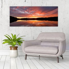 Obraz - Západ slnka nad jazerom (120x50 cm)