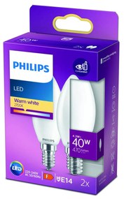 Philips LED sviečka B35 E14 4,3W 2700K opálová 2ks