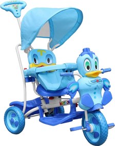 RAMIZ Detský 3-kolesový bicykel Duck Blue + zvuky + strecha + zábrana + opierka na nohy + rukoväť + úložný priestor