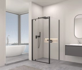 Erga Sydney, sprchový kút s 1-krídlovými dverami 100(dvere) x 90(stena) x 195 cm, 6mm číre sklo, čierny profil, ERG-V02-SYDNEY-D100G090-BK