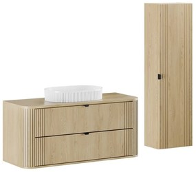 Kúpeľňová zostava Ovalia s doskou, umývadlom a skrinkami 120 cm dub Cremona