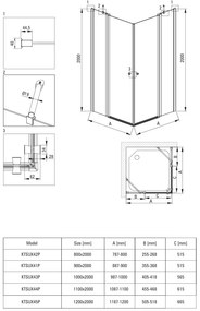 Deante Kerria Plus, 1-krídlové výklopné sprchové dvere 120x200 cm, 6mm číre sklo, chrómový profil, DEA-KTSU045P