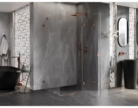 Mexen Lunar, pravostranný výklopný sprchový kút 75 x 70 cm, 8mm číre sklo, profil ružové zlato, 834-075-070-60-00-P