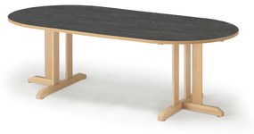 Stôl KUPOL, oválny, 2000x1000x600 mm, linoleum - tmavošedá, breza
