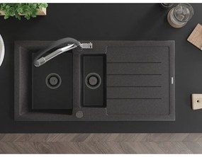 Mexen Andres, granitový drez 1000x500x200 mm, 1,5-komorový a drezová batéria Duo, čierna škvrnitá, 6515-76-671701-07-B