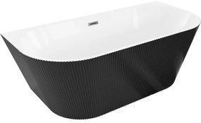 Mexen Oris, voľne stojaca ryhovaná vaňa 150 x 75 cm, biela-čierna, brúsený grafit prepad, 52871507575-66