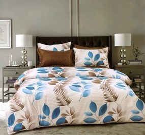 Béžové posteľné obliečky s jesenným motívom lístia 3 časti: 1ks 160 cmx200 + 2ks 70 cmx80