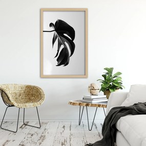 Gario Plagát Čierna a biela monstera list Farba rámu: Hnedá, Rozmery: 30 x 45 cm