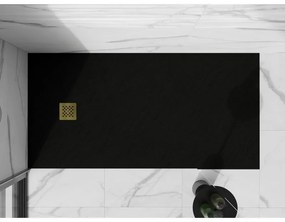 Mexen Stone+, obdĺžniková vanička z minerálneho kompozitu 160 x 80 cm, čierna, zlatá lesklá krytka, 44708016-G