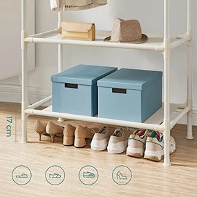 Stojan na oblečenie, 2 závesné tyče, 2 police, 177x112x49cm, biely