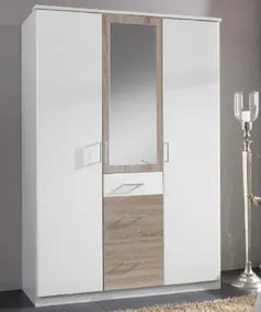 Šatníková skriňa so zrkadlom Click, 135 cm, biela/dub sonoma%