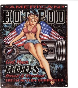Farebná antik nástenná kovová ceduľa Hot Rod - 20*1*25 cm