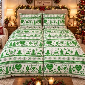 Obliečky bavlnené Vianočné obliečky Christmas zelené TiaHome - 1x Vankúš 90x70cm, 1x Paplón 140x200cm
