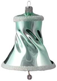 Sklenený zvonček tyrkysový s bielym zdobením
