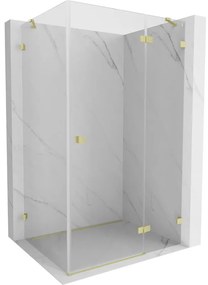 Mexen Lunar, pravostranný výklopný sprchový kút 85 x 70 cm, 8mm číre sklo, zlatý kartáčovaný - 834-085-070-55-00-P