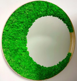 Machový obraz so zrkadlom - okrúhly drevený rám 70cm