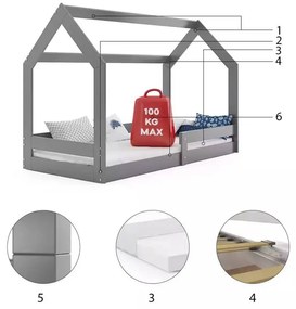 Domčeková posteľ DOMČEK (bez zásuvky) 160x80cm - Grafitová