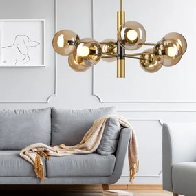 Luster na tyči ROLLO 8xE14/5W/230V zlatá/dymová béžová