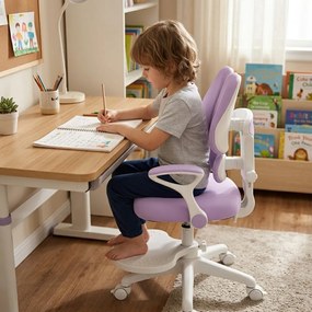 Detská rastúca stolička Neoseat KIDDY TWO — látka, prateľný poťah, fialová