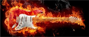 Obraz - Gitara v plameňoch (120x50 cm)