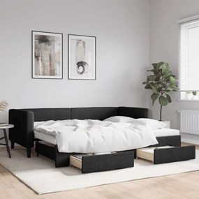 Rozkladacia denná posteľ so zásuvkami čierna 90x200 cm látka 3196616