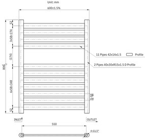 Gamma Artic, vykurovacie teleso 600x800 mm, 382 W, čierna matná, GMA-ARCT-8060-BK