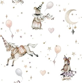 Tapeta magické zvieratká biela 280×100 cm