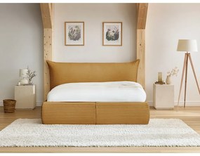 Žltá čalúnená dvojlôžková posteľ s úložným priestorom a roštom 180x200 cm Jade – Bobochic Paris