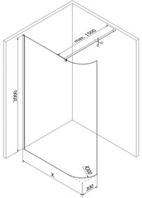 Mexen Kioto, sprchová zástena Walk-In 130 x 200 cm, 8mm číre sklo, grafitový profil, 800-130-101-66-06
