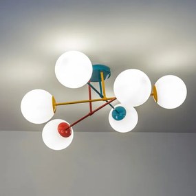 Prisadený luster MOON 6xE27/15W/230V tyrkysová/žltá/červená