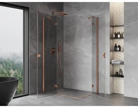 Mexen Mist-H Duo, 2-krídlový výklopný sprchový kút 115 x 95 cm, priehľadný, brúsená meď - 8A5-115L-095P-65-00