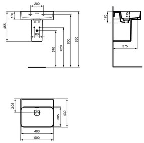 Ideal Standard Strada II - Umývadlo 500x430 mm, s prepadom, glazované, biela T363701