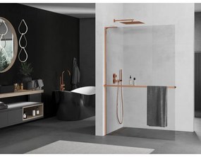 Mexen Kioto+ L, sprchová zástena Walk-In s poličkou a vešiakom 50 x 200 cm, 8mm číre sklo, ružové zlato profil, 800-050-123-60-00