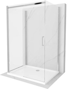 Mexen Omega sprchová kabína trojstenná, posuvné dvere 110 x 80 cm, Transparentné, Chrómová + sprchová vanička Flat - 825-110-080