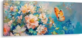 Obraz - Motýľ a kvety, olejomaľba II. (120x50 cm)