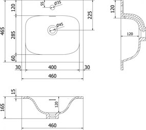 Mexen Vela, umývadlo zapustené do dosky, 46 × 46,5 cm, biela lesklá, 25234500