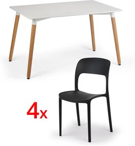 Jedálenský stôl 120x80 + 4x plastová stolička REFRESCO čierna