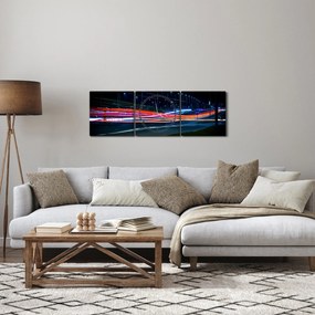 Obraz nočného mesta (s hodinami) (90x30 cm)