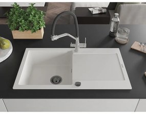 Mexen Leo, 1-komorový granitový drez 900x500x190 mm a drezová batéria Duo, biela, 6501-20-671701-07-B