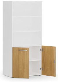 Kombinovaná kancelárska skriňa PRIMO WHITE, nízke dvere, 800 x 500 x 1781 mm, biela/buk