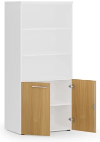 Kombinovaná kancelárska skriňa PRIMO WHITE, nízke dvere, 800 x 500 x 1781 mm, biela/buk