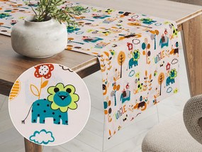 Biante Detský bavlnený behúň na stôl Sandra SA-008 Tyrkysové a oranžové zvieratká z džungle 20x160 cm