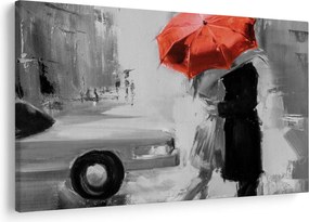 Obraz - Zamilovaný pár pod dáždnikom, červený (90x60 cm)