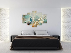 Obraz - Páv so zlatým dekorom (150x105 cm)