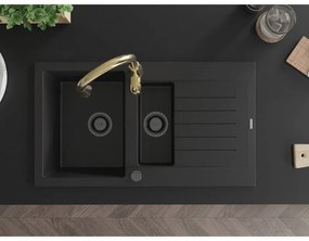 Mexen Matias, 1,5-komorový granitový drez 900x505x200 mm a drezová batéria Savita, čierna, 6502-77-672601-50-B