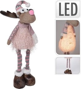 Vianočný sob s LED a vzorovanou čiapkou – ružový 45 cm
