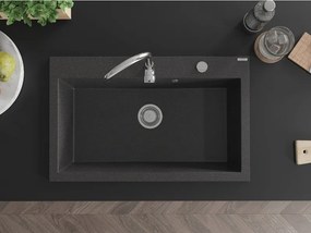 Mexen Elix granitový drez s 1 komorou 800 x 500 mm, čierny s bodkami, chrómový sifón - 6527801005-76