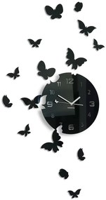 Nástenné akrylové hodiny Motýle - čierna
