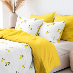 Goldea bavlnené posteľné obliečky duo - citróny so žltou 140 x 220 a 70 x 90 cm