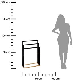 Stojan na uteráky Bambou, čierna/s drevenými prvkami